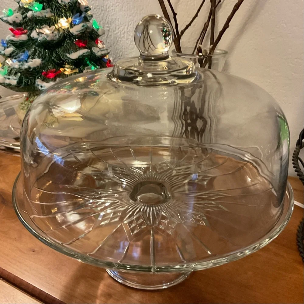 Vintage Glass Cake Plate and Cover - Picture 2 of 4